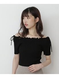 【SALE／30%OFF】2wayオフショルリボンリブ半袖ニット FREE'S MART フリーズ マート トップス ニット ベージュ ブラック イエロー グリーン【RBA_E】[Rakuten Fashion]