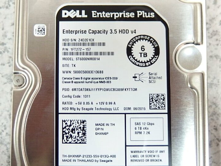 楽天市場】□□α 3台入荷 DELL ST60000NM0014 6TB 4Kn サーバー用HDD 