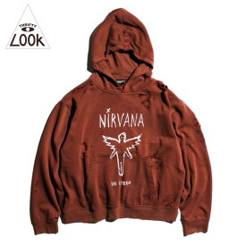 THRIFTY LOOK / WORN-OUT BAND HOODIE "NIRVANA" ダメージ加工フーディー