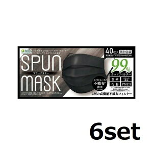 (6セット) マスク スパンレース 不織布 カラーマスク ブラック 40枚入