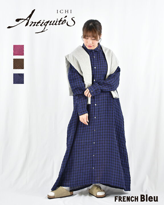楽天市場】ICHI Antiquites リネン ギンガムチェック シャツワンピース 