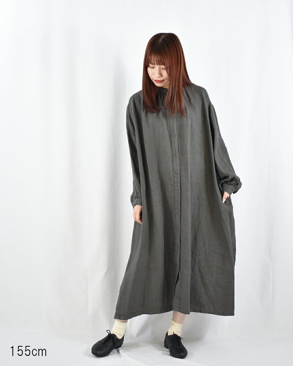 楽天市場】motomi.m 40リネンツイル バンドカラー 前開きワンピース 