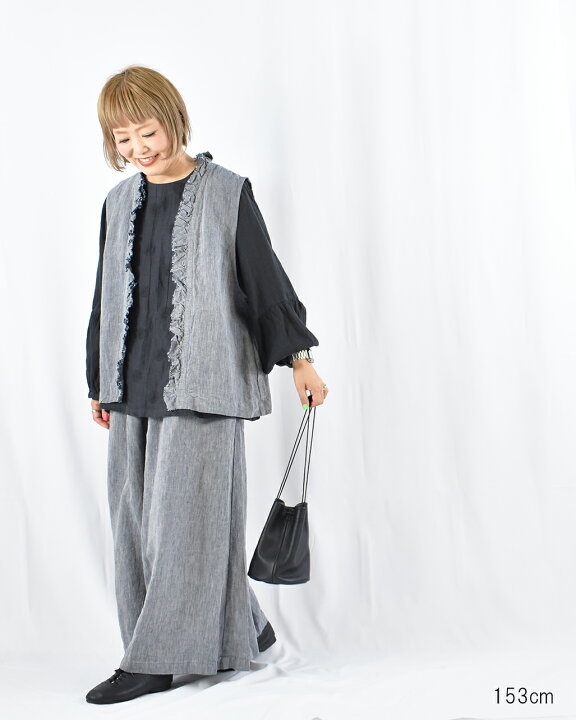 楽天市場】motomi.m リネン ダンガリー フリルベスト ジレ モトミエム 