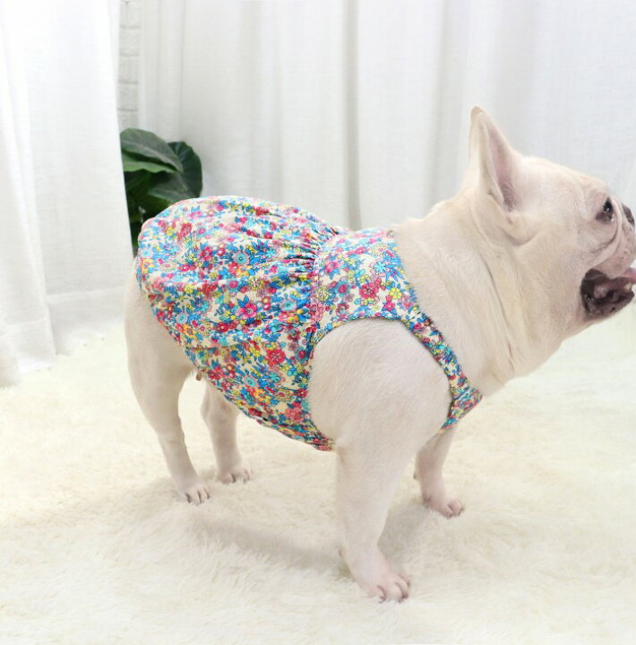 楽天市場 ポイント10倍 犬服 春 夏 ワンピース フレンチブルドッグ 服 中型犬 小型犬 フレブル グリーン ブルー 花柄 花 女の子 スカート ワンピース 犬 ドッグウェア 犬服 綿 ペット服 Km263sk French French