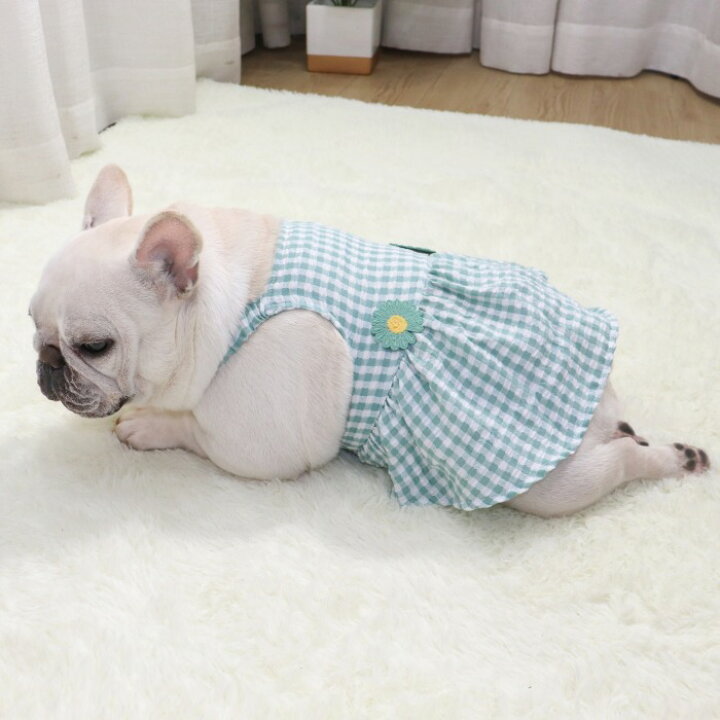 楽天市場 犬服 春 夏 ワンピース フレンチブルドッグ 服 中型犬 小型犬 フレブル グリーン 白黒 チェック柄 花 女の子 スカート ワンピース フリル 犬 ドッグウェア 犬服 ペット服 Km362sk French French