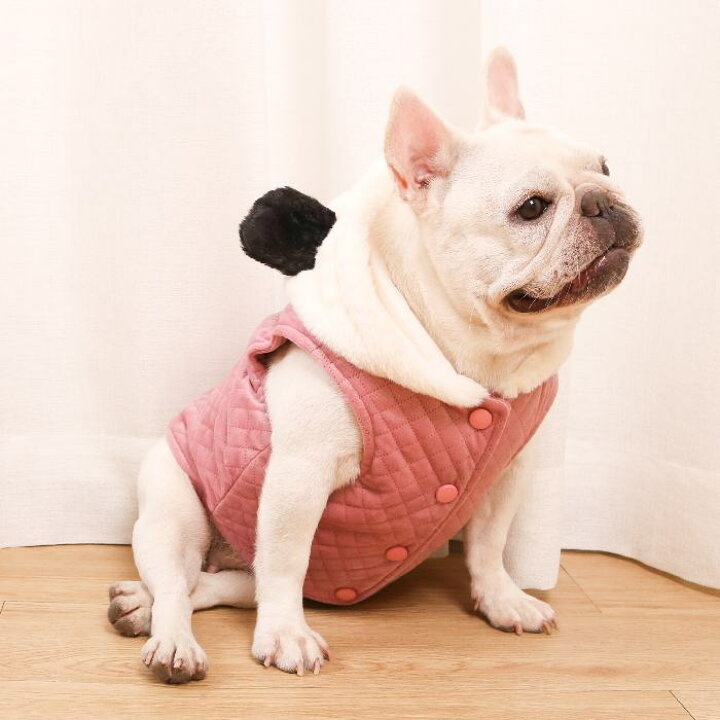 楽天市場 期間限定送料無料 フレンチブルドッグ 服 犬 冬 暖かい ペット服 耳付き フード付き ベロア風 可愛い フレブル もこもこ ふわふわ 高級感 ベスト 犬 服 ドッグウェア 小型犬 中型犬 秋 Km269t French French