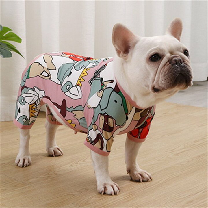 楽天市場 フレンチブルドッグ オールインワン 春 夏 パジャマ 犬 服 普段着 おしゃれドッグウェア いぬ 家着 日焼け防止 虫よけ 派手 Km119op French French