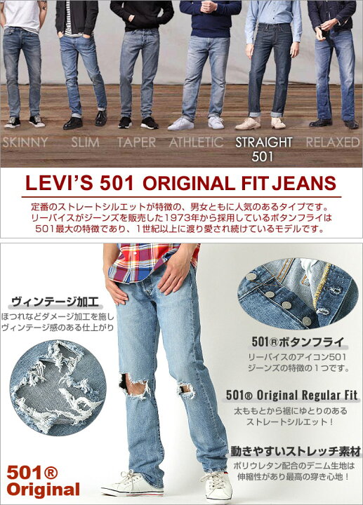 楽天市場】リーバイス 501 ダメージ ボタンフライ ストレート  