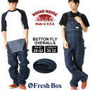 ラウンドハウス オーバーオール デニム ボタンフライ メンズ 大きいサイズ 966 USAモデル ブランド ROUND HOUSE ワークパンツ 作業着 作業服 アメカジ