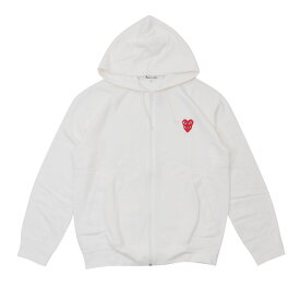 100％本物保証 新品 プレイ コムデギャルソン PLAY COMME des GARCONS MENS Double Red Heart Zip Hooded Sweatshirt パーカー WHITE ホワイト 白 メンズ