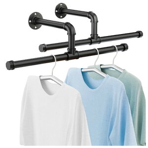 ハンガーパイプ ハンガーラック 壁付け 2pcs 工業用パイプ衣類ラック 51cm DIY アイアン 洋服ラック 衣服バー 省スペース ハンガーバー 多目的吊り棒 キッチン 浴室 おしゃれ アンティーク調 見