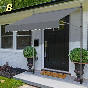 オーニングテント 幅1.5m/2m/2.5m/3m/3.5m/4m 突っ張り式サンシェード つっぱり式 オーニング 角度 高さの調節 格納式手動日よけ 取り付けが簡単、テラス、ガゼボ、庭園、カフェに適しています