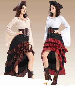 中世 カリビアン カリブの海賊 遠洋船長 航海家 女王 女海賊 海賊 パイレーツ 帽子 ロングスカート セクシー 大人 女性用 レディース ハロウィン 服装をコスする 仮装 変装 コスチューム コ