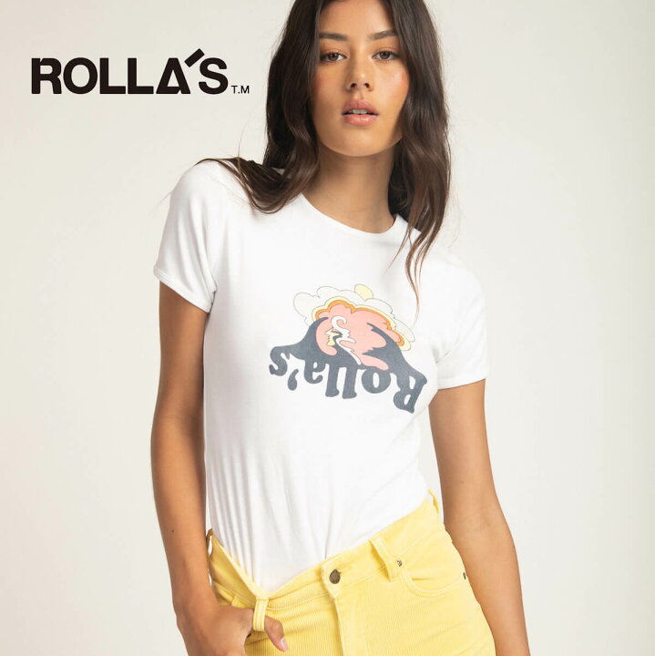 楽天市場 Tシャツ レディース トップス 半袖 ロゴ 白 Rolla S ローラス Upside Rib Tee 綿100 カジュアル シンプル アップル パフスリーブ Fridstore フリッドストア