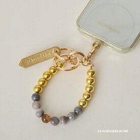 【スーパーSALE⇒クーポン配布中】 ハシバミ スマホストラップ レディース 天然石×ゴールドビーズ スマホハンドストラップ モバイルストラップ ストーン ブレスレット 全機種対応 Hashibami アクセサリー HA-2311-411 新着商品