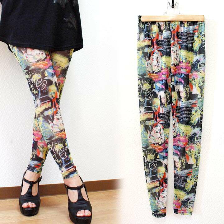 楽天市場】レギンス スパッツ 10分丈 メッシュ グラフィック カラフル  