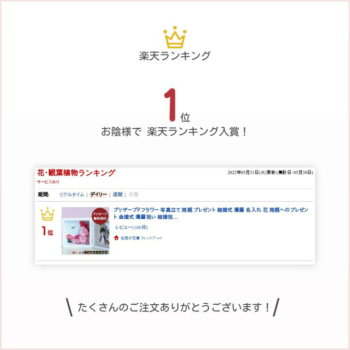 楽天市場 プリザーブドフラワー 名前入り 写真立て 名入れ 両親 プレゼント 結婚式 還暦祝い 古希祝い 花 両親へのプレゼント 金婚式 結婚祝い ギフト 結婚記念日 30周年 退職祝い 内祝い 出産祝い 古希 女性 母 フォトフレーム 百寿 高級 スワロフスキー 秘密の花壇