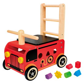 乗り物おもちゃ 1歳～ I'mTOY ウォーカー&ライド 消防車 （IM-87480）【木のおもちゃ 乗用玩具 手押し車 4輪車 おもちゃ 男の子 女の子 車 出産祝い 誕生日 ギフト 1歳 2歳 3歳】＜A3＞