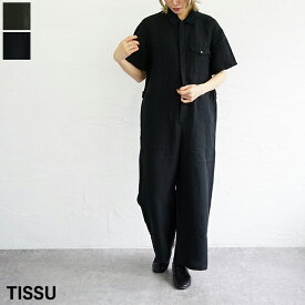 【送料無料】 TISSU（ティシュ）オリジナルフレンチリネン半袖比翼オールインワン