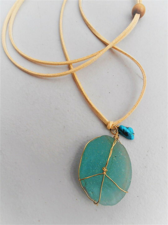 楽天市場 Mermaid Jewelry 天然 ビーチグラス シーグラス ピース 皮ひも ネックレス チョーカー ターコイズ オリジナル ハンドメイド アクセサリー Fritz Mart 楽天市場店