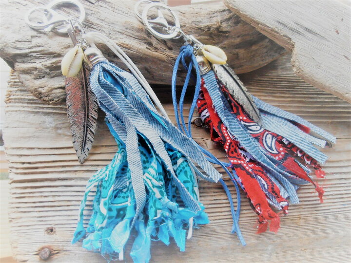 楽天市場】Mermaid jewelry バンダナデニムタッセルキーホルダー キー  