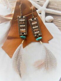 Mermaid jewelry　ボヘミアンピアス（4デザイン）リアルフェザー/ターコイズ/コーラル オリジナル ハンドメイドアクセサリー