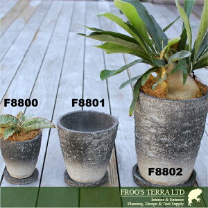 F8801・M・3個セット(直径16cm×H16cm)(底穴あり/受皿付)(ファイバークレイ)(植木鉢/鉢カバー)