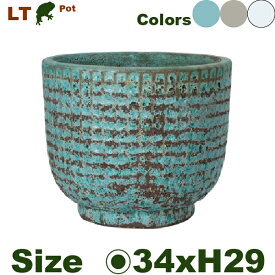 LT パターンラウンド S（直径34cm×H29cm）（底穴あり 土もの 陶器鉢 テラコッタ プランター 園芸 ラチス加工 ポット）