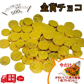 【ハロウィン】 金貨コインチョコ 500g オリジナル三角巾着袋突き 賞味期限2026/1/31 チョコレート 菓子 チョコ 景品 人気 縁日 イベント 子供 駄菓子 美味しい プレゼント ギフト お徳用 業務向け 業者向け まとめ買い