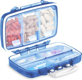 防湿ピルケース 1週間分 | 実用的な携帯・旅行用薬ケース | 錠剤やカプセルに最適 | 仕切り付きシンプル収納 | 常備薬に最適 落ち着くブルー