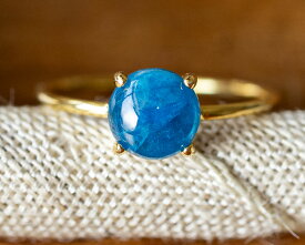 選べる ネオン ブルー アパタイト リング 指輪 【ラウンドカボション 約6mm】約1.14ct カボション 選べる金銀 SV リング シルバー レディース　 ギフト 誕生日プレゼント 送料無料 カボション