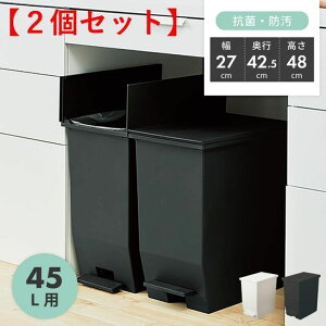 【2個セット】ペダル式 ダストボックス 45L キャスター付き 分別ゴミ箱 スリム おしゃれ 北欧風 フタ付き キッチン用 大容量 ごみ箱 分別対応 移動ラクラク 省スペース
