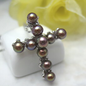 真珠ペンダント 送料無料有核淡水真珠バーガンディークロスペンダント 十字架 淡水真珠 ベビーパール ペンダントトップ クロス 真珠