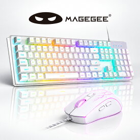 MageGee マギジー K1 ゲーミングキーボード マウスセット かわいい 有線 104キー搭載 ピンク RGB LEDバックライトキーボードコスパ PCキーボード 光る 可愛い US配列 ゲームキーボードLED キーボード 紫 パープル バイオレット テンキー付き フルサイズ 透明