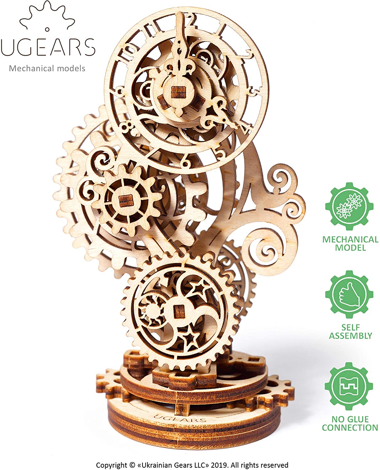 Ugears ユーギアーズ スチームパンククロック 70093 Steampunk Clock 木製 ブロック DIY パズル 組立 想像力 創造力 おもちゃ 知育 ウッドパズル 3D 工作キット 木製 模型 キット つくるんです