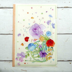 A4クリアフォルダー ホルンFlour&Music フロンティア 花柄 バラ柄 ローズ デザイン おしゃれ 大人