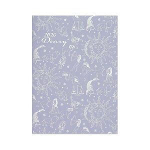 2026ダイアリーA6 プレミアムダイアリー薄藤紫|dy-160 2026年 ダイアリー 手帳 A6サイズ クリアカバー付き 星 星座 動物 25年12月始まり 日曜始まり マンスリー 開運日 吉日 一粒万倍日 縁起 お