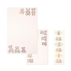 【FSC認証製品・森林認証紙使用】　レターセット　シール付　おすわりベアー｜lst-241　フロンティア レターパッド お手紙セット 便箋12枚 封筒6枚 封緘シール6枚 罫線あり 横書き 日本製 カラー 大人 おしゃれ お洒落 シンプル かわいい 可愛い ギフト