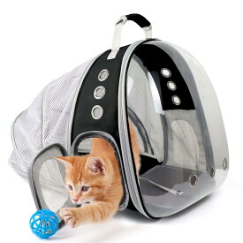 Wonsam キャリーペットバッグ 透明ペットキャリー 猫リュック 軽量 通気性 大容量 持ち運び便利 ポケット付き 通院 散歩 旅行 猫用 小型犬用（ブラック）