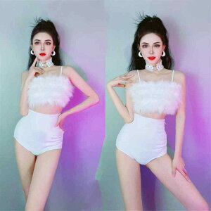 レディース ダンス衣装 セクシー セットアップ 大人 パフォーマンス DJ バー ショー ジャズ ダンサー 白 キャミソール ハイウエスト パンツ ピアス ネックレス