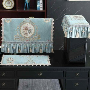 パソコン モニター カバー ほこりよけ ディスプレイ PC デスクトップ 汚れ防止 保護 防塵 布 フリル タッセル 刺? 花 ホスト キーボード 画面 ヨーロピアン エレガント 青