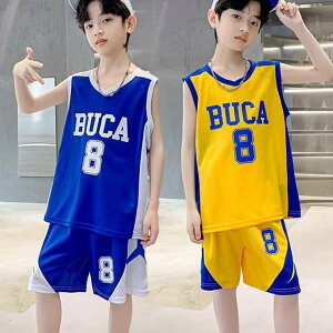 バスケ ウェア キッズ 男の子 夏 ノースリーブ ハーフパンツ 上下セット ジャージ 吸汗 通気性 柔らかい スポーツ トレーニング ゆったり 青 黄色