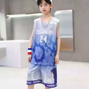 バスケ ウェア キッズ 男の子 夏 ノースリーブ ハーフパンツ 上下セット ジャージ 速乾 スポーツ トレーニング ゆったり カジュアル 青