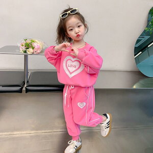 スウェット 上下 キッズ 韓国 子供服 幼児 トレーナー セットアップ 女の子 春秋 スポーツウェア かわいい カジュアル ハート ピンク 白