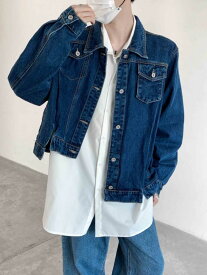 ジャケット メンズ 春 カジュアル レディース 韓国 アウター トップス デニム 長袖 襟 ボタン ポケット アシンメトリー ショート丈 ゆったり ストリート 個性的 青 大きいサイズ