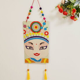 壁掛け インテリア 民族 エスニック 飾り おしゃれ チャイナ風 京劇 マスク 仮面 伝統的 工芸 デザイン 木製 装飾 アート