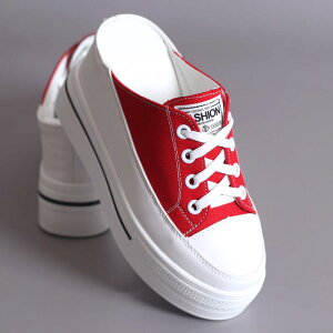 かかとなし スニーカー レディース 厚底 履きやすい 身長アップ 通気性 キャンバス シューズ 9cm 疲れにくい カジュアル 黄 白 赤