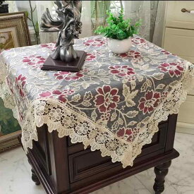 サイドテーブル カバー キャビネット クロス 布製 レース 刺繍 ジャガード 洗える 正方形 寝室 おしゃれ ヨーロピアン エレガント 花柄 ピンク グレー カーキ