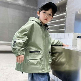 ウインドブレーカー キッズ 上着 アウター おしゃれ 韓国 ファッション アイテム フード ジップアップ 男の子 春 スタイル 大きいサイズ 緑