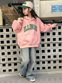 キッズ パーカー 女の子 韓国 春秋 トップス トレーナー 大きいサイズ カジュアル ゆったり プルオーバー フード ピンク かわいい デニム パンツ
